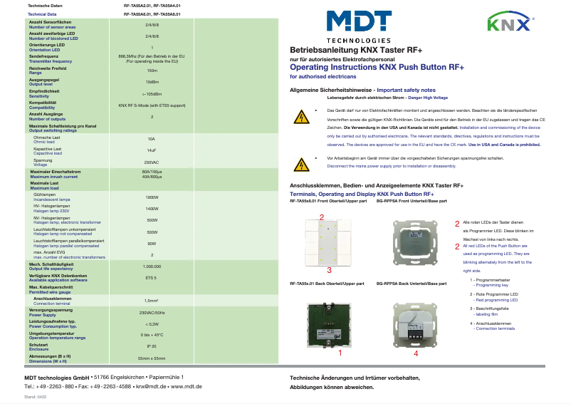 First page image of the manual for RF-TA55A2.01