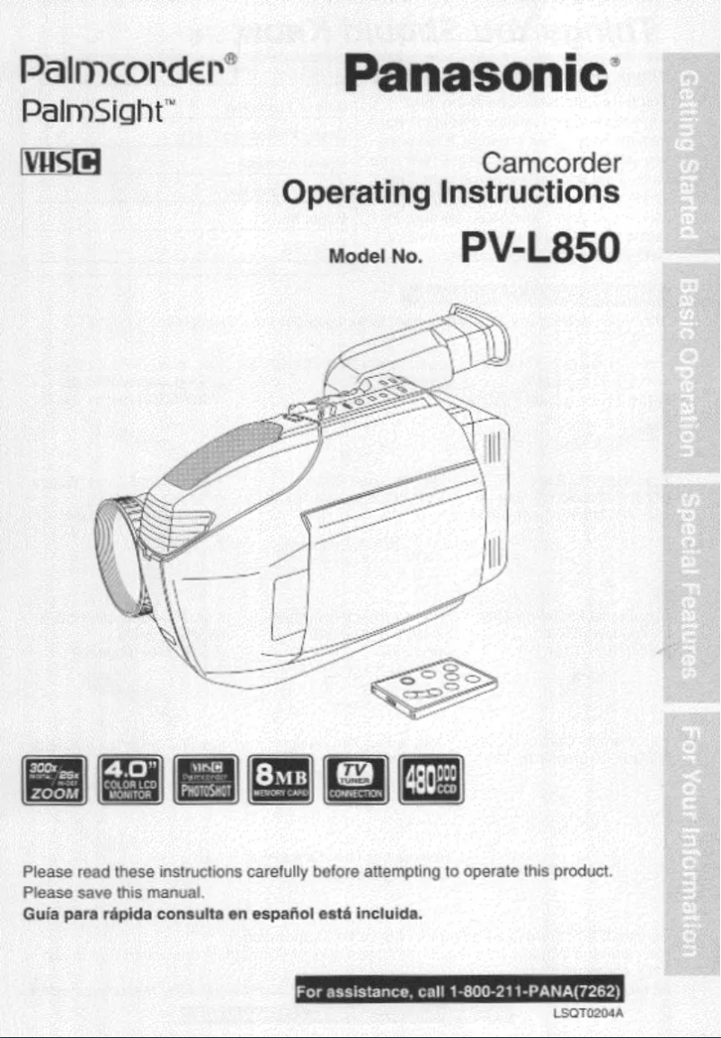First page image of the manual for Palmcorder PV-L850