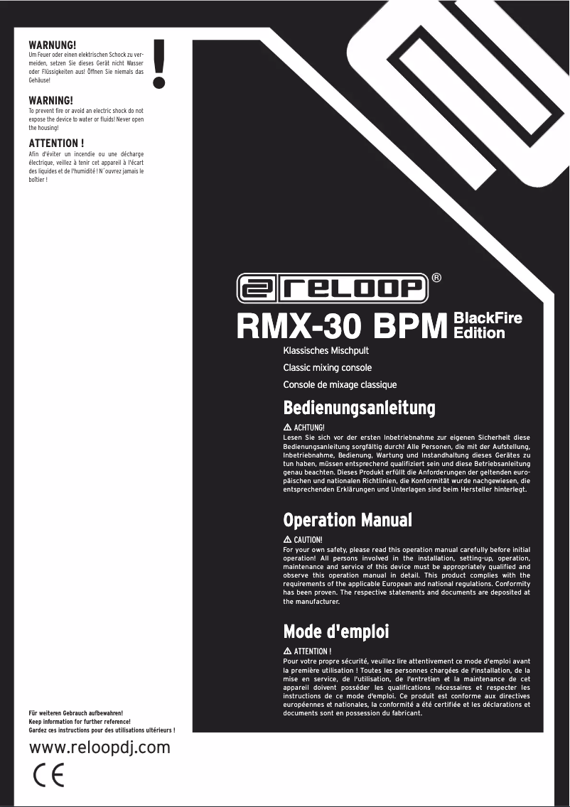 First page image of the manual for RMX-30 BPM BlackFire Edition