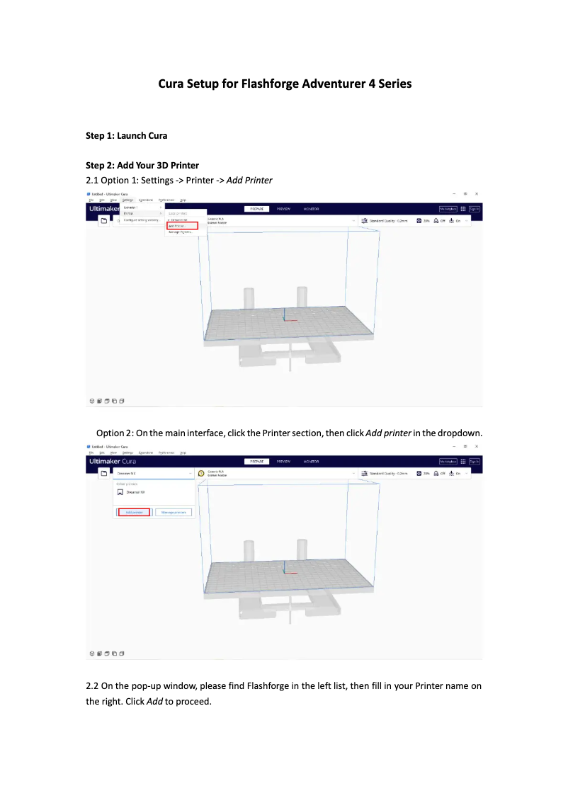 Page 1 de la notice Guide d'installation Flashforge Adventurer 4 Lite