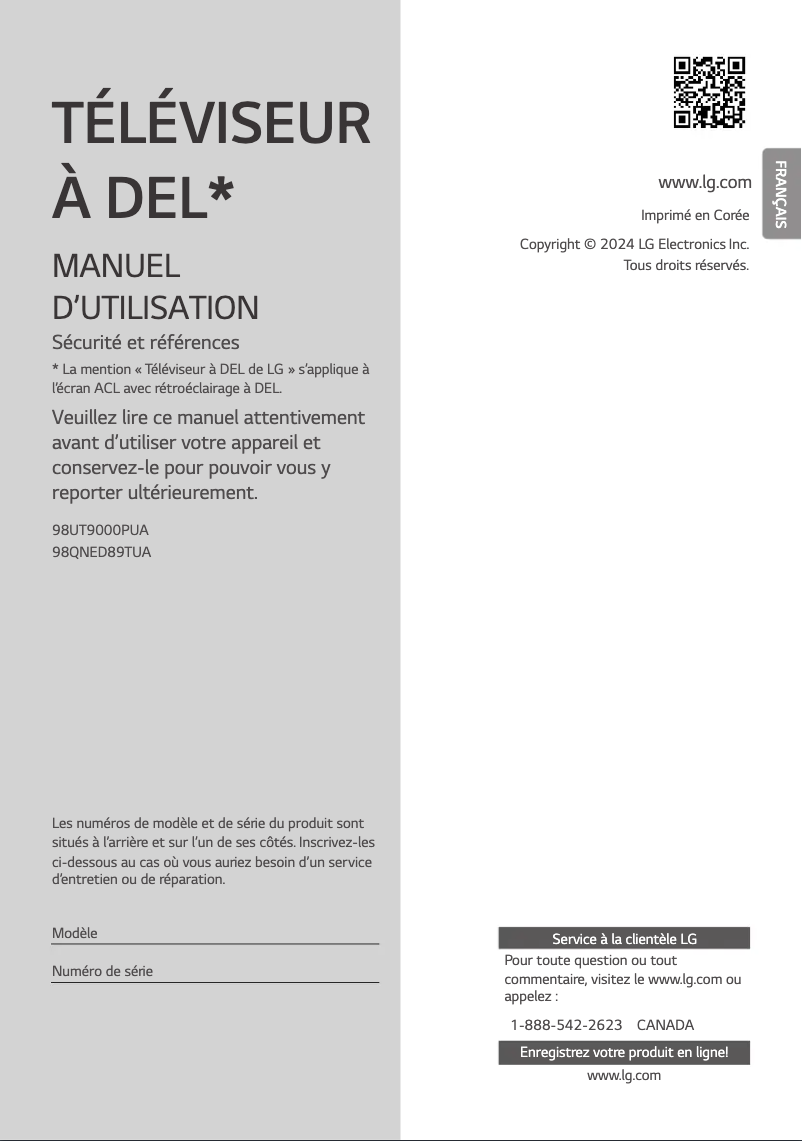 First page image of the manual for 98UT9000PUA