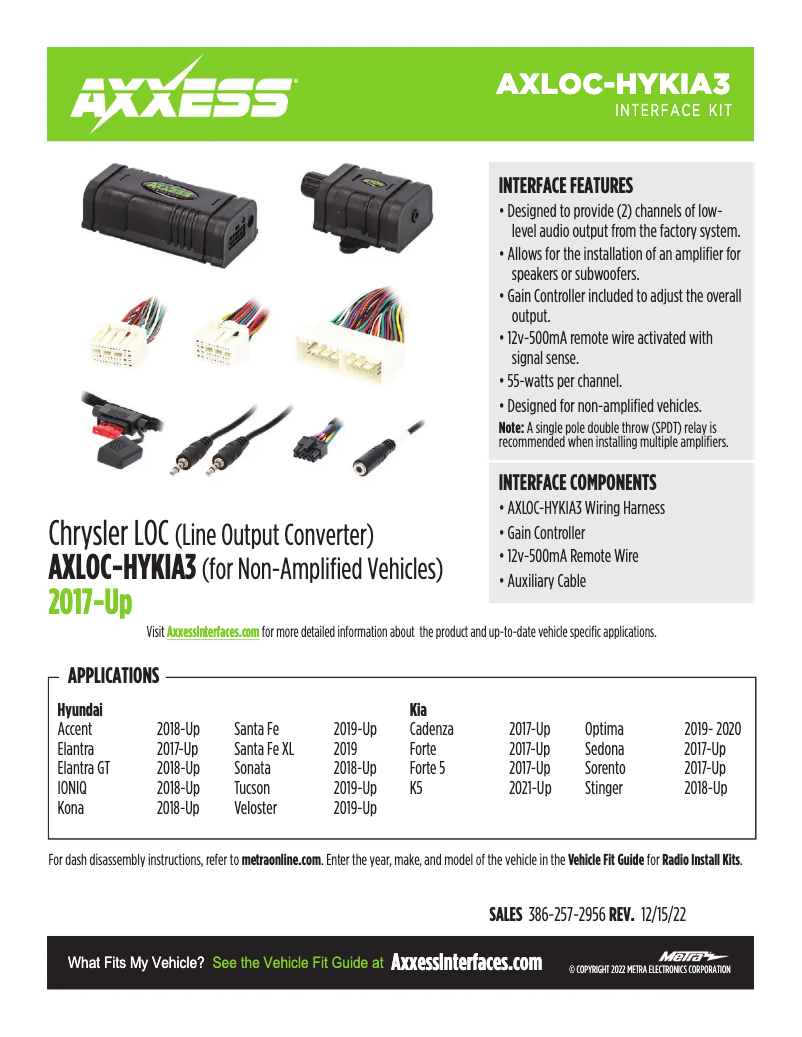 Page 1 of the manual Technical Sheet AXESS AXLOC-HYKIA3
