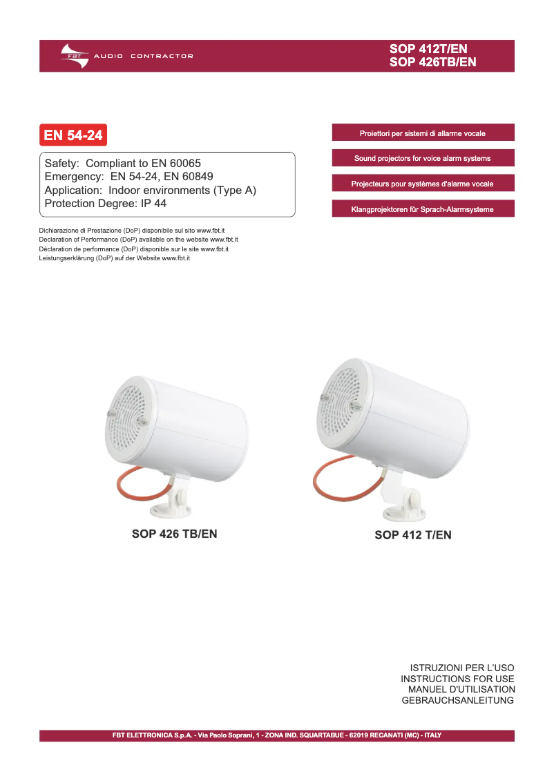 Page 1 of the manual User Manual FBT SOP 412 T