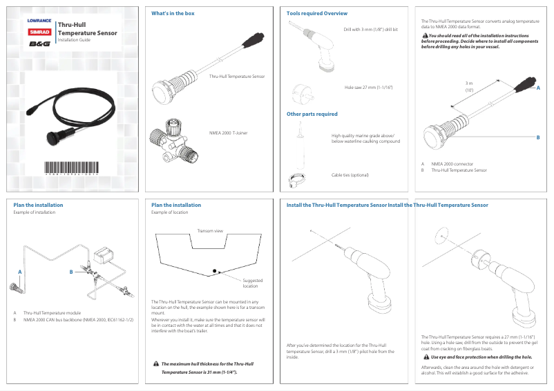 First page image of the manual for Thru-Hull Temperature Sensor