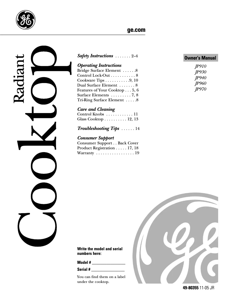 First page image of the manual for Profile JP960TKWW