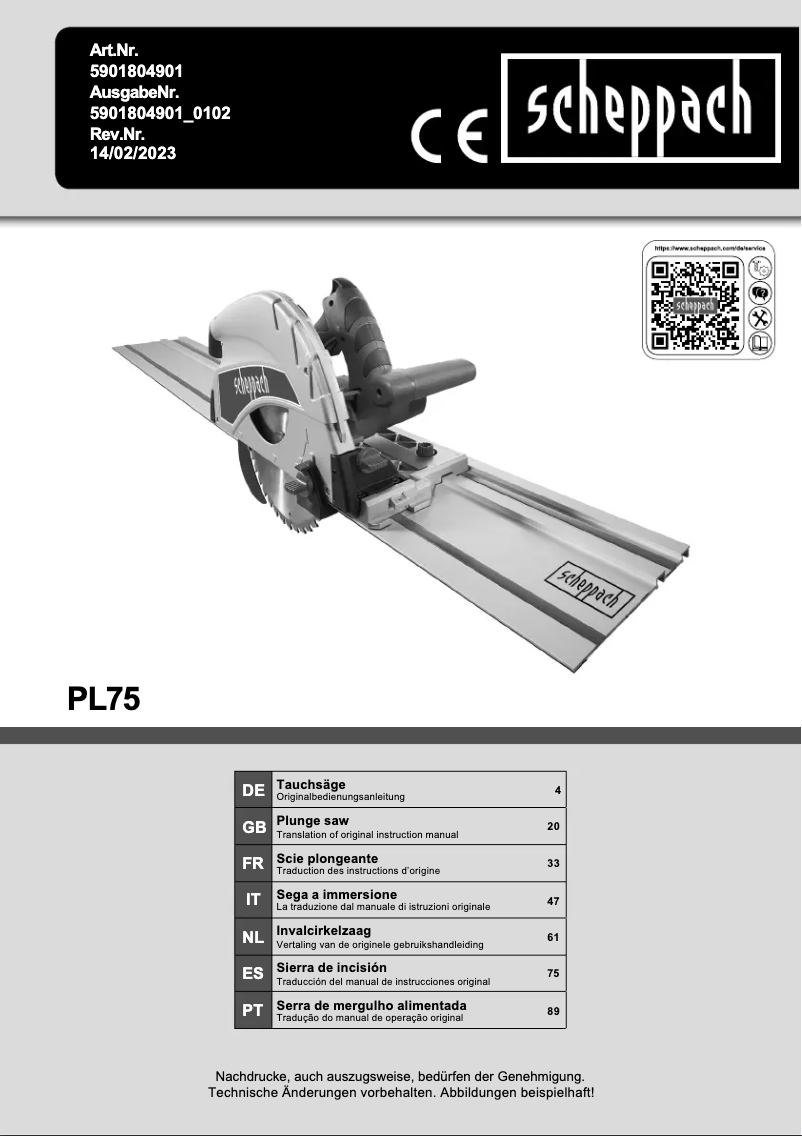 First page image of the manual for PL75