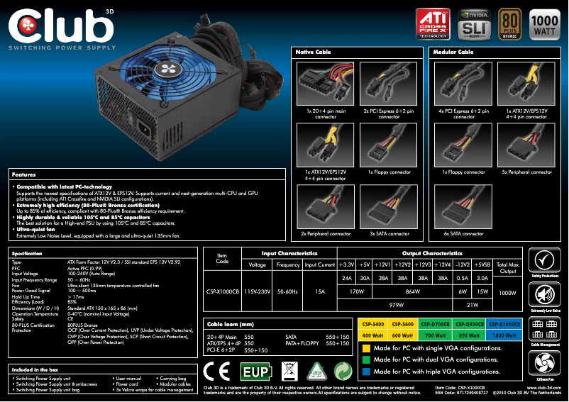 Page 1 of the manual User Manual CLUB3D CSP-X1000CB