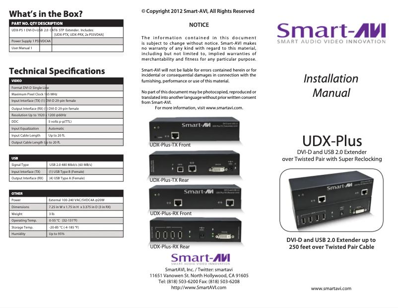 First page image of the manual for UDX-PS