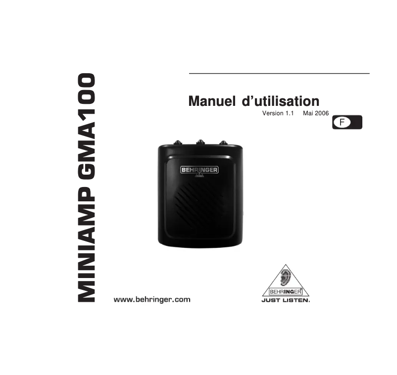 First page image of the manual for Miniamp GMA100