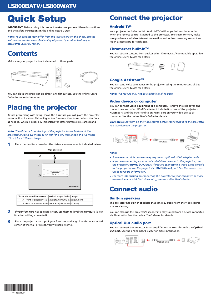 Image de la première page du manuel de l'appareil EpiqVision Ultra LS800