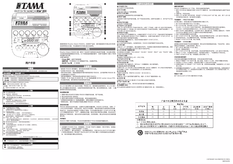 Page 1 of the manual User Manual TAMA Rhytm Watch RW200