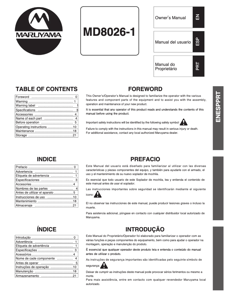 Page 1 of the manual User Manual Maruyama MD8026-1