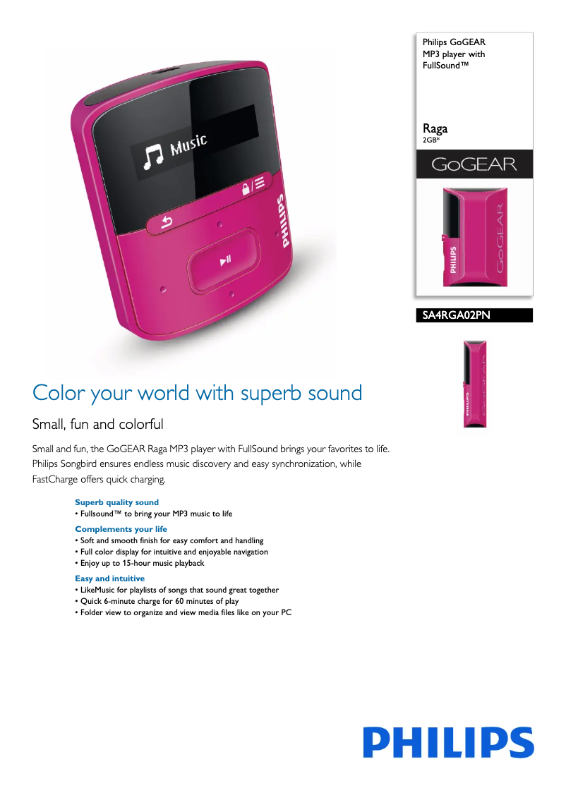 First page image of the manual for GoGear SA4RGA02