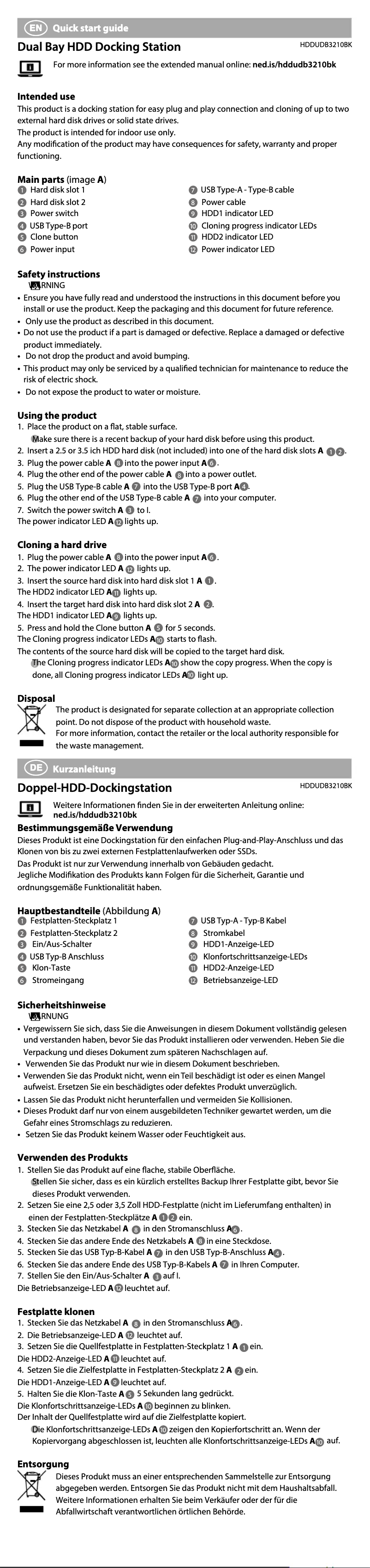 Page 1 of the manual User Manual Nedis HDDUDB3210BK