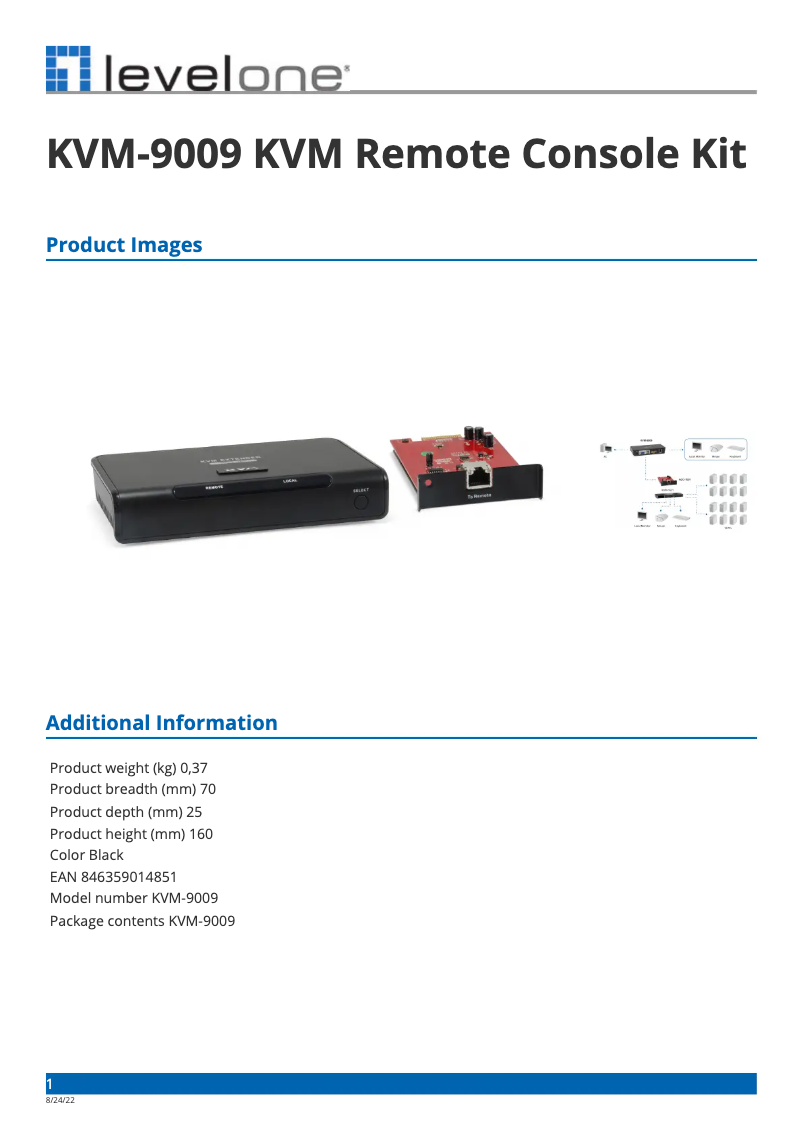 Page 1 of the manual Technical Sheet LevelOne KVM-9009