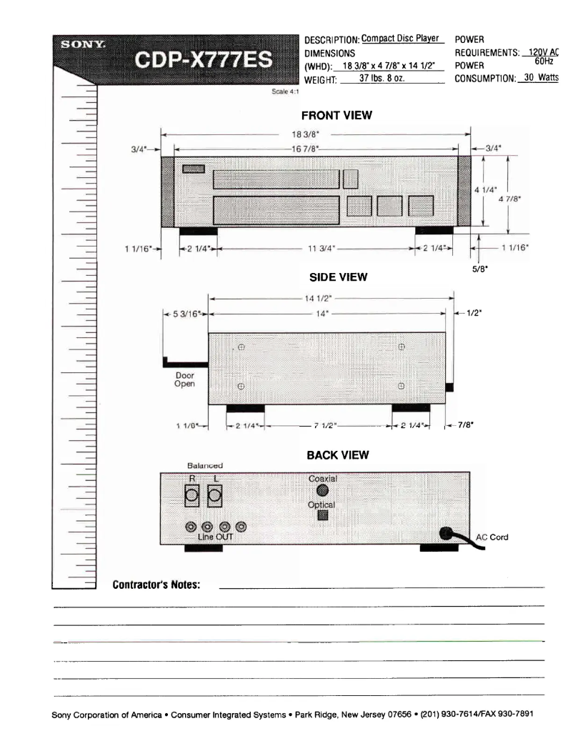Page 1 of the manual Installation Guide Sony CDP-X777ES