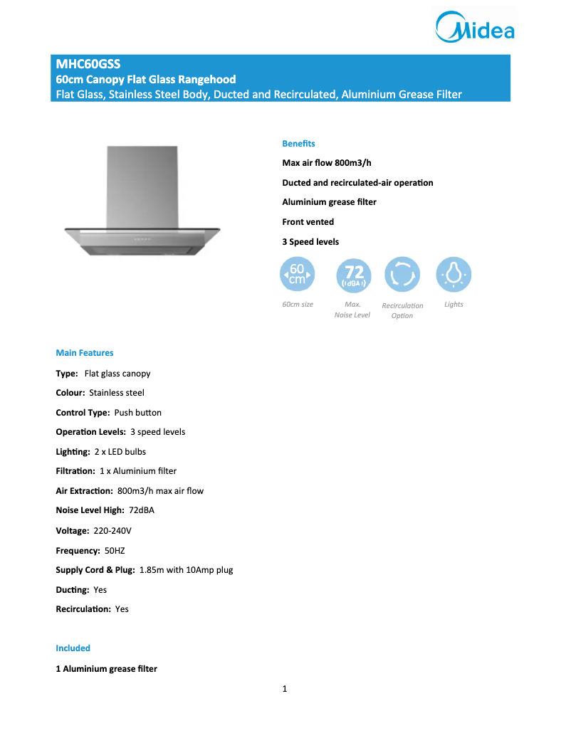 First page image of the manual for MHC60GSS