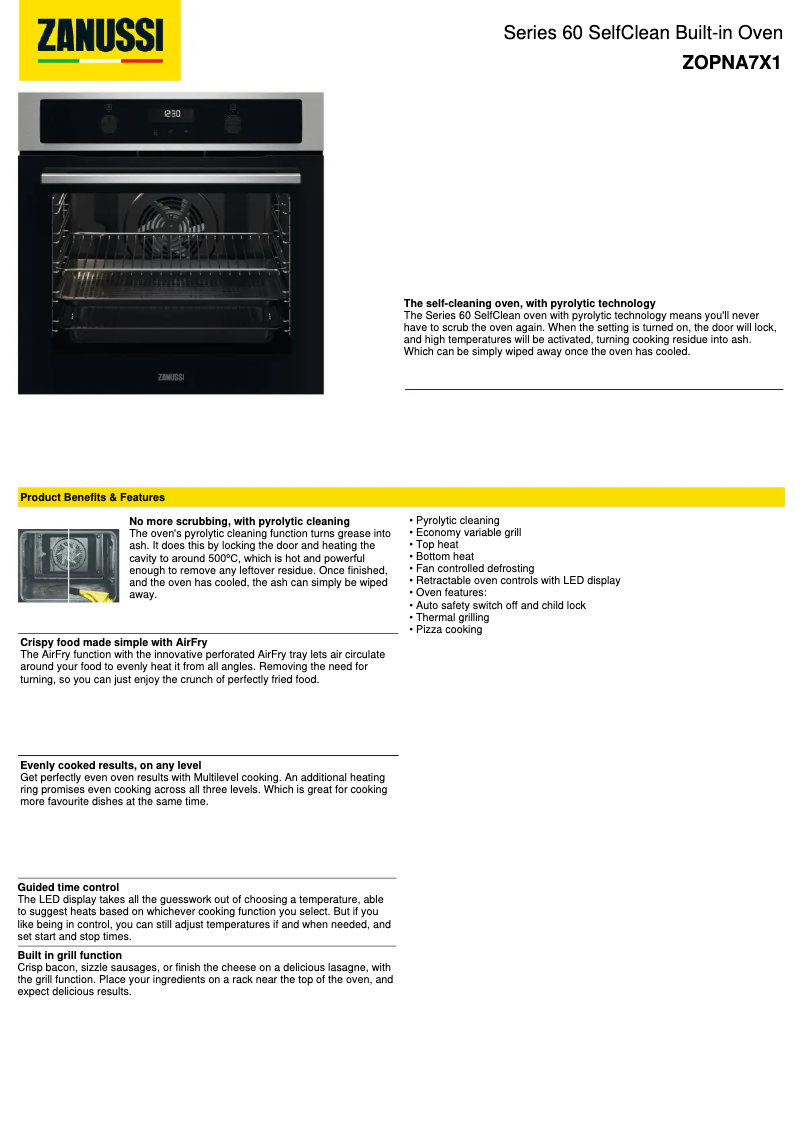 Page 1 of the manual Technical Sheet Zanussi ZOPNA7X1