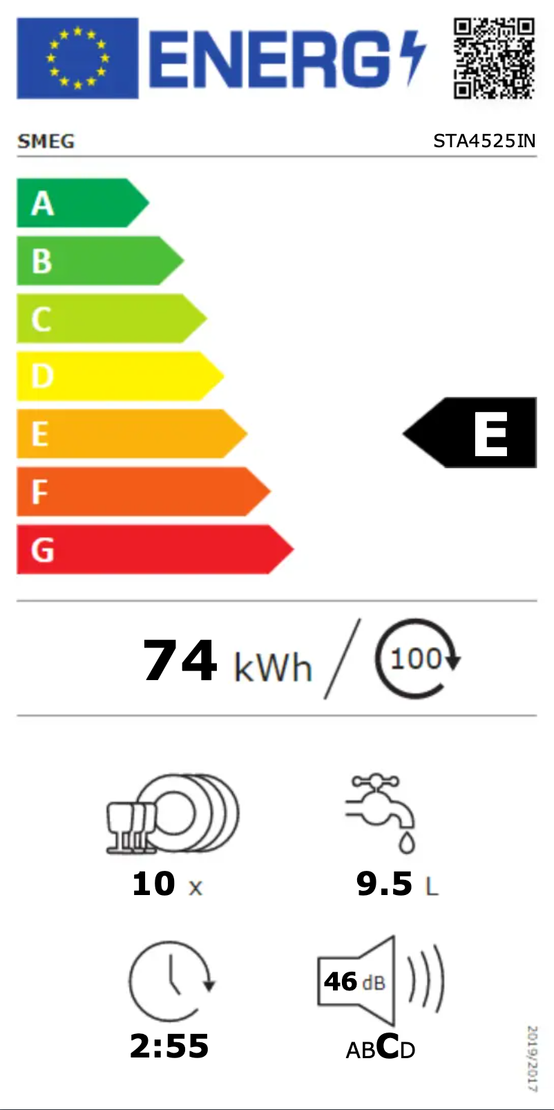 Page 1 of the manual Energy Label Smeg STA4525IN