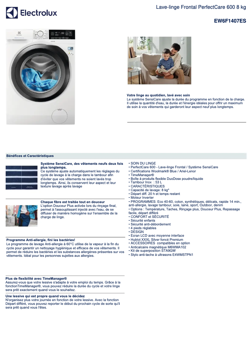 Page 1 of the manual Technical Sheet Electrolux EW6F1407ES