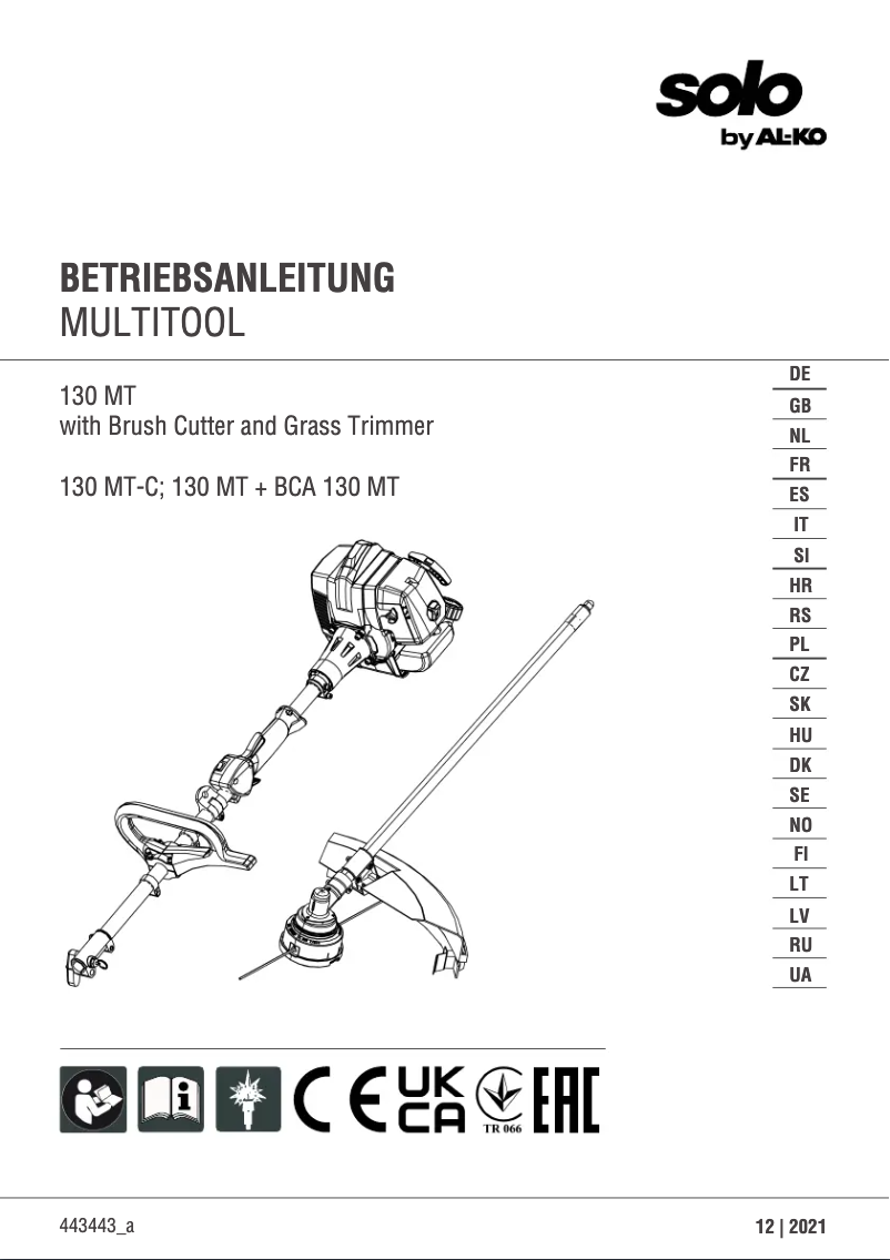 First page image of the manual for 130 MT