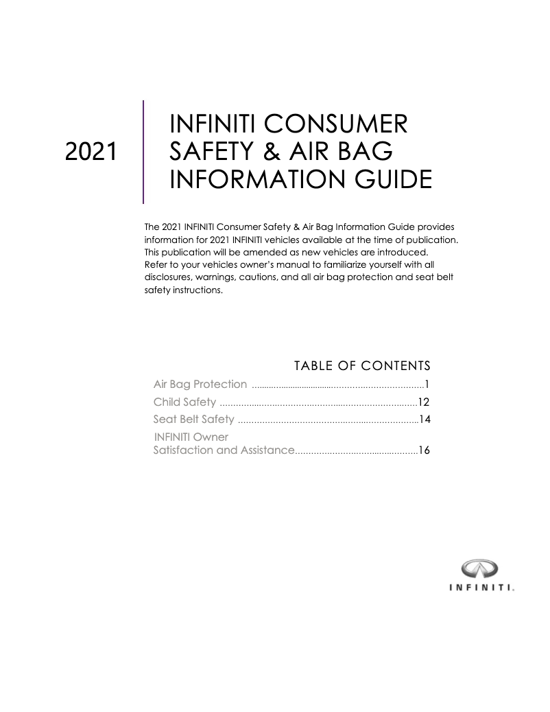 Page 1 of the manual Safety Instructions Infiniti QX50 (2021)