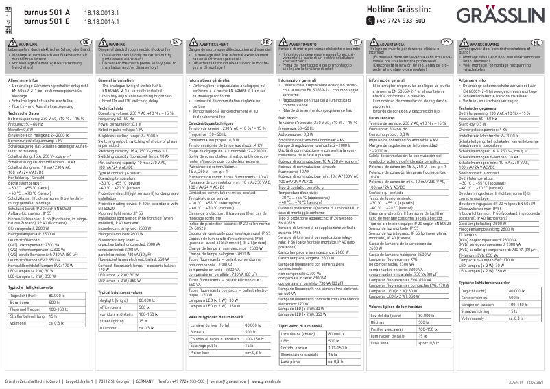 First page image of the manual for turnus 501 A
