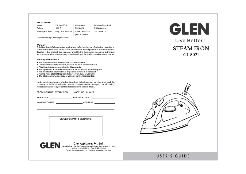 First page image of the manual for GL 8021