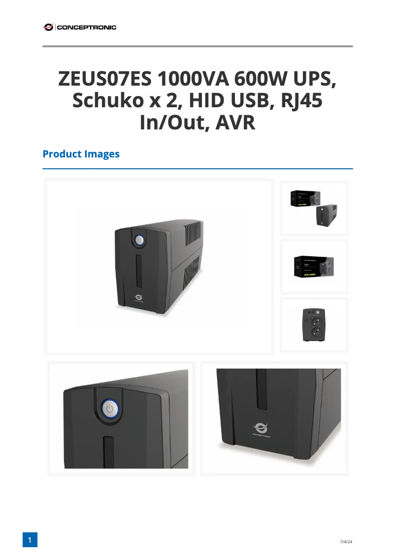Page 1 de la notice Fiche technique Conceptronic ZEUS07
