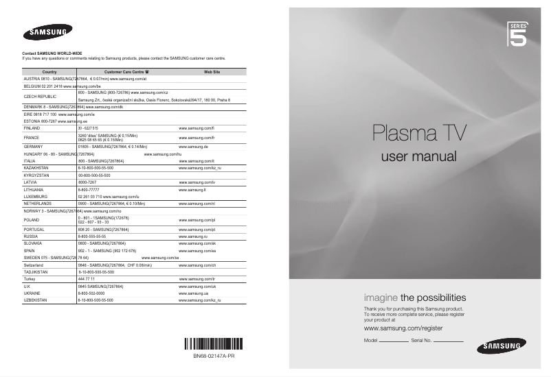 Page 1 of the manual User Manual Samsung PS50B579T6S