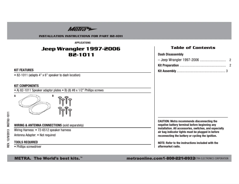 Page 1 of the manual User Manual Metra 82-1011