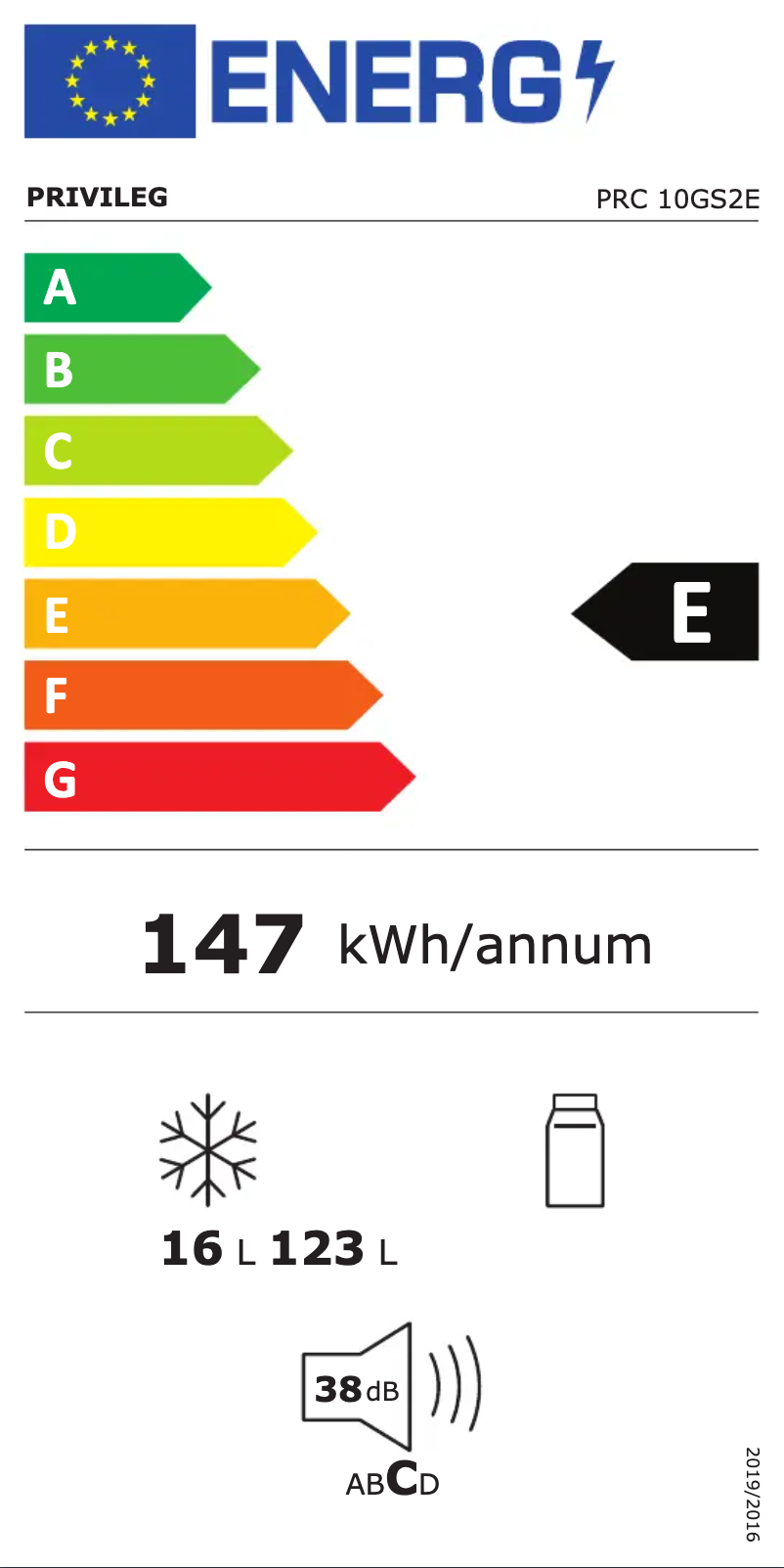 Page 1 of the manual Energy Label Privileg PRC 10GS2E