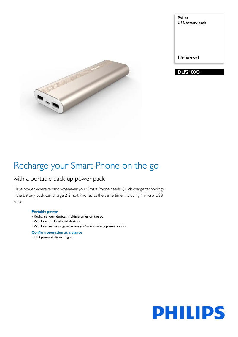 Page 1 of the manual User Manual Philips DLP2100Q