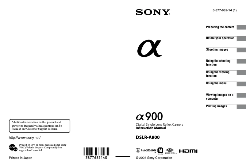 First page image of the manual for Alpha A900