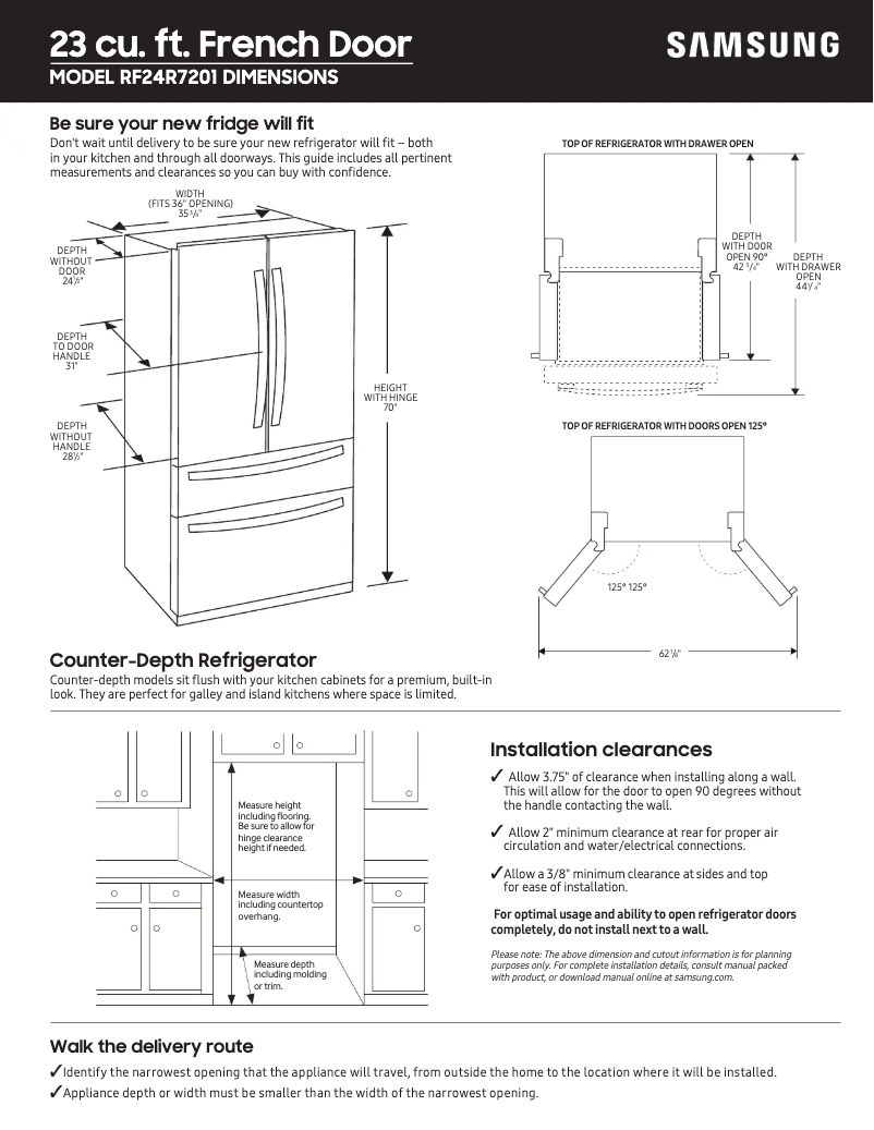 Page 1 of the manual Measuring Guide Samsung RF24R7201SG