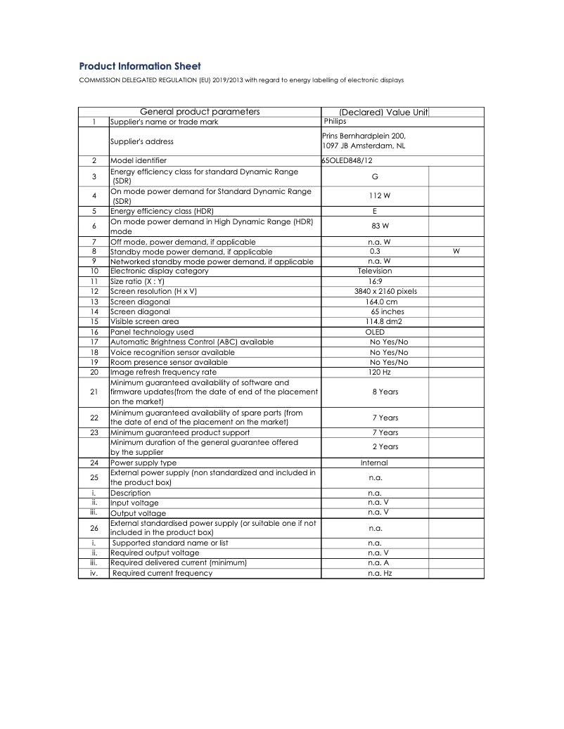 First page image of the manual for 65OLED848