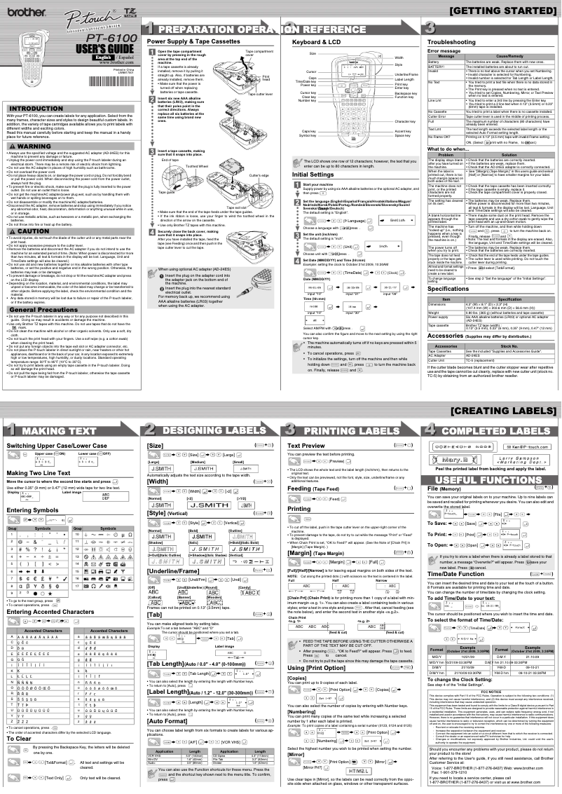 Page 1 of the manual User Manual Brother P-touch PT-6100
