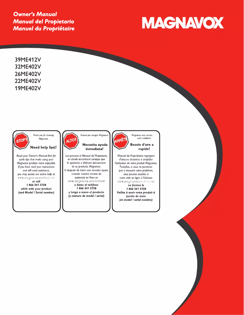 Page 1 of the manual User Manual Magnavox 26ME402V