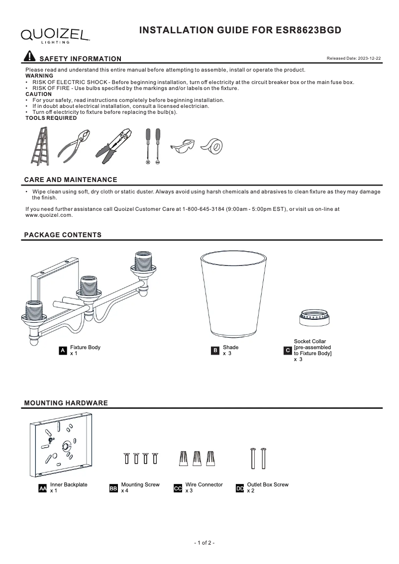 First page image of the manual for Esther ESR8623BGD
