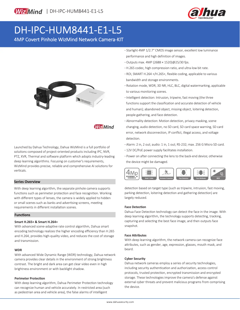 Page 1 of the manual Technical Sheet Dahua Technology IPC-HUM8441-E1-L5