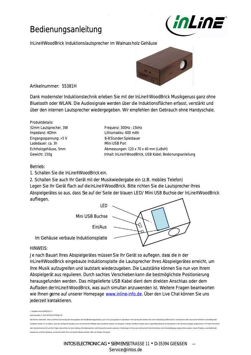 First page image of the manual for 55381H