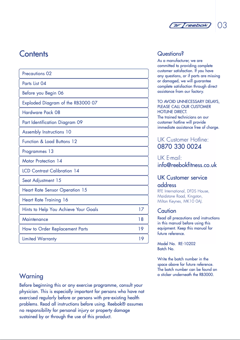 Image de la première page du manuel de l'appareil RB3000