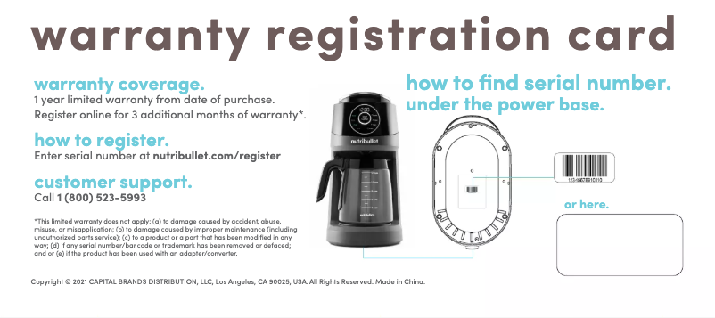Page 1 of the manual Warranty Information NutriBullet Brew Choice