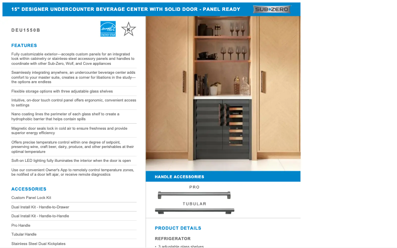 Page 1 of the manual User Manual Sub-Zero DEU1550B