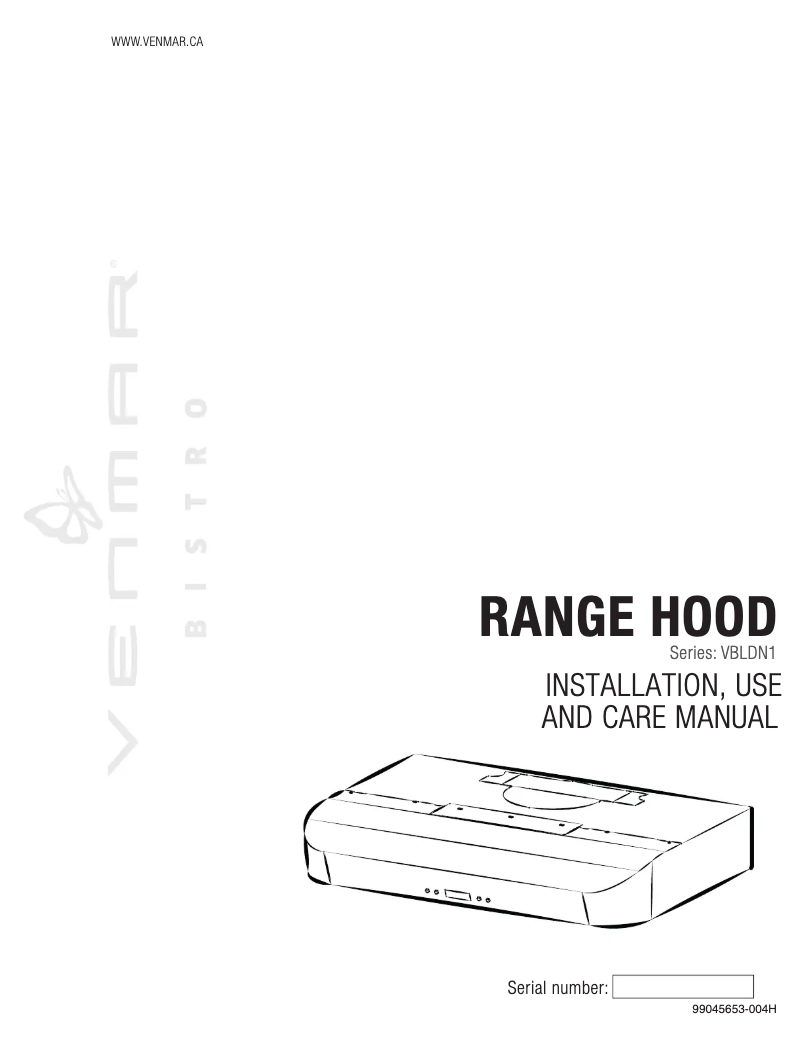 First page image of the manual for Bistro VBLDN130WH