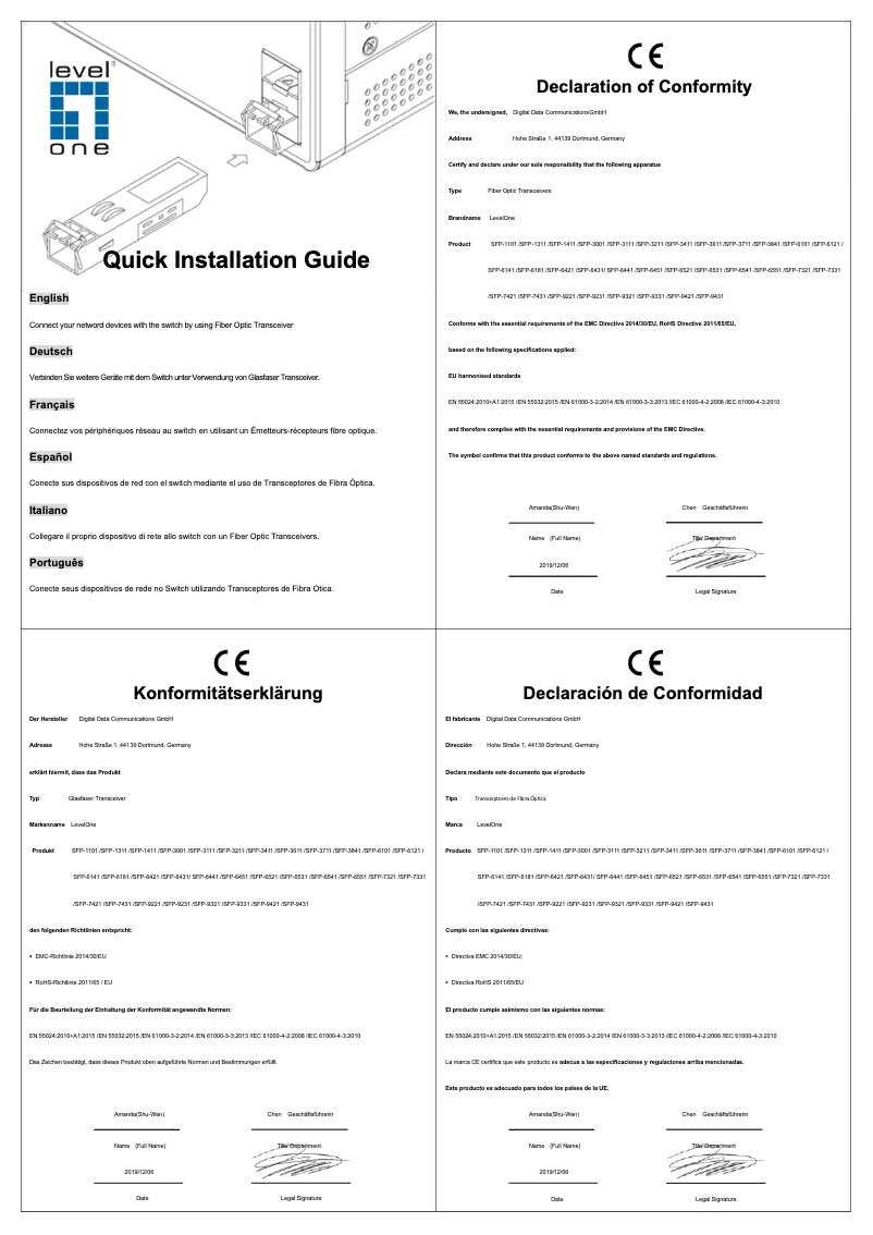 Page 1 of the manual User Manual LevelOne SFP-2100
