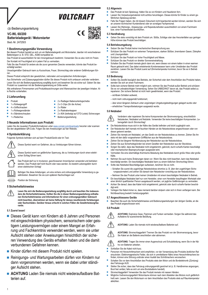 First page image of the manual for VC-WL 60/200