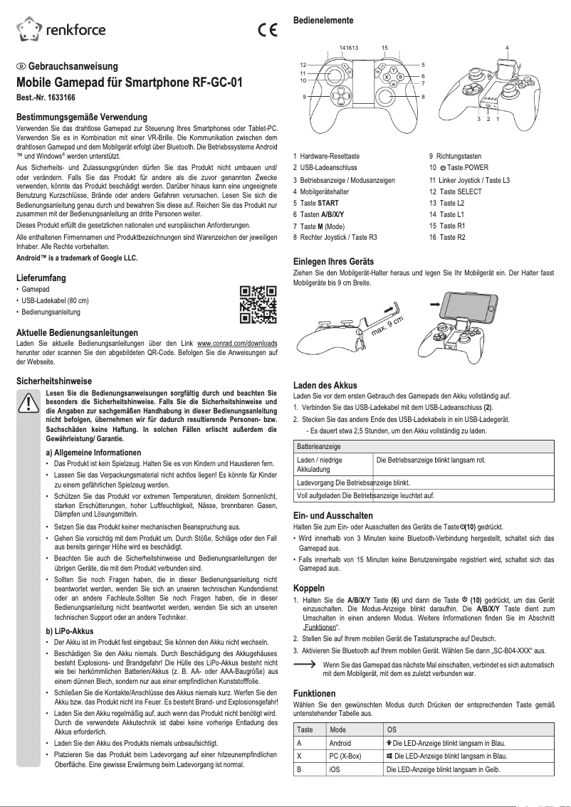 Page 1 of the manual User Manual Renkforce RF-GC-01