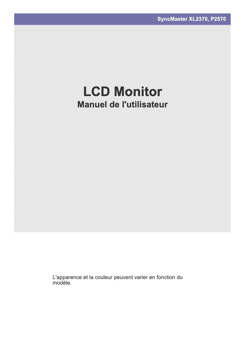 Page 1 of the manual User Manual Samsung SyncMaster XL2370