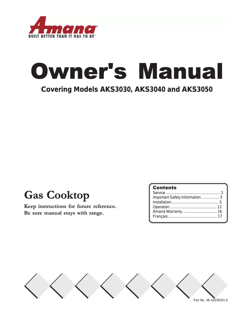 Page 1 of the manual User Manual Amana AKS3030E